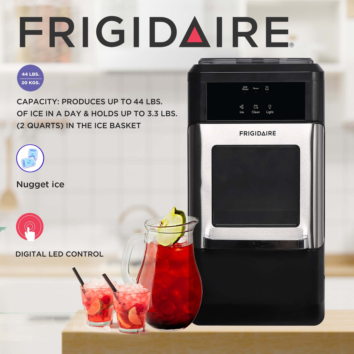 Frigidaire Gallery 44 lbs. Touchscreen Nugget Ice Maker - Stainless Steel  Accent, EFIC256, Grey