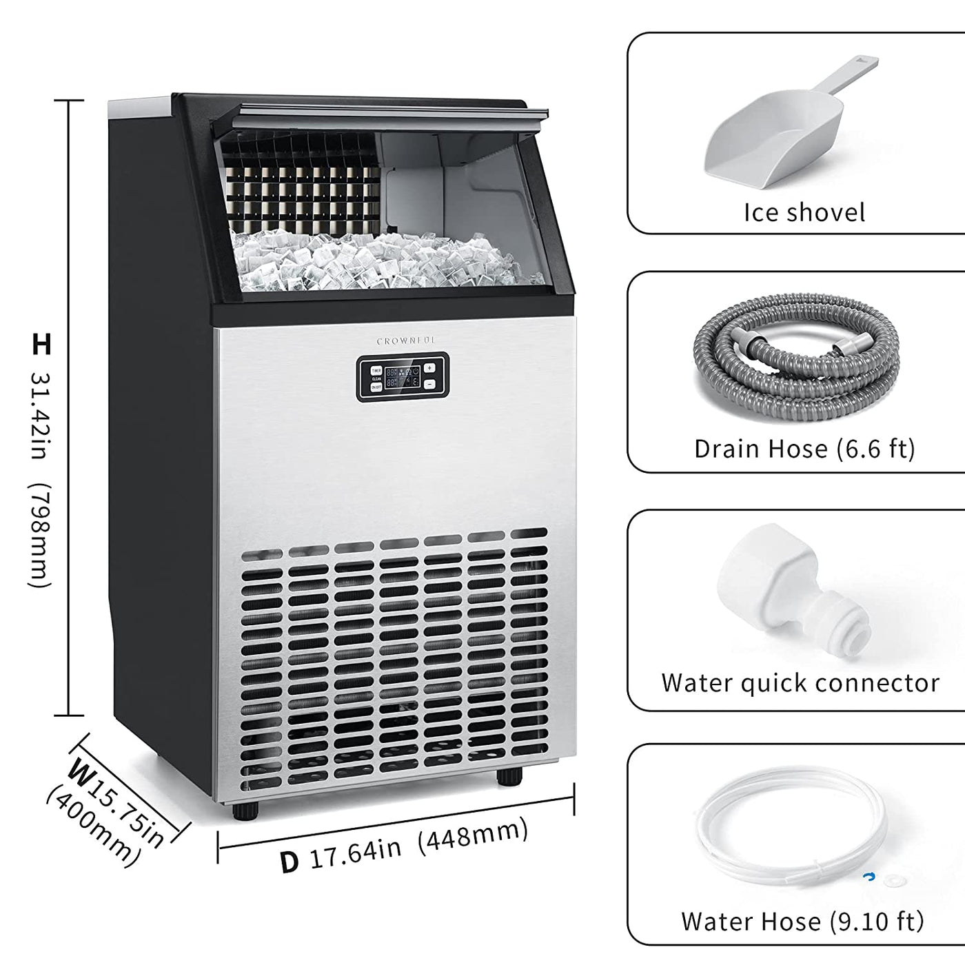 CROWNFUL Commercial Ice Maker 100Lbs/24H with 33Lbs Bin – vevoria